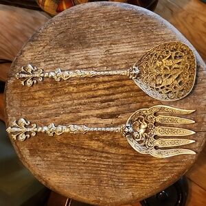 Vintage Ugo Bellini Silverplated Cherud Serving Spoon & Fork